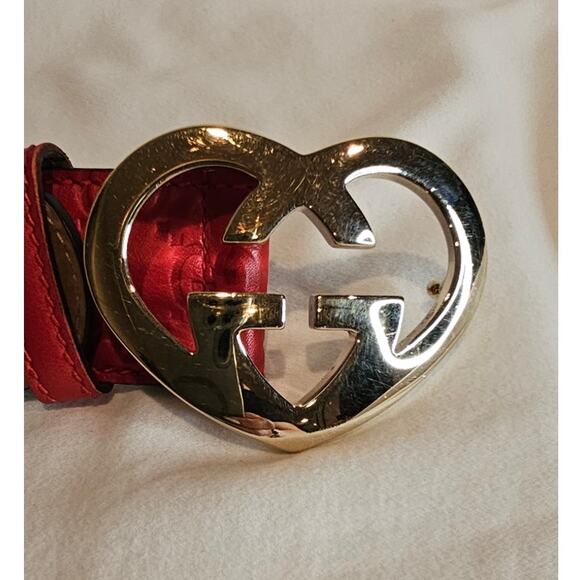Gucci Red Guccissima Leather Heart Buckle Size 80cm/32 in - Picture 4 of 9
